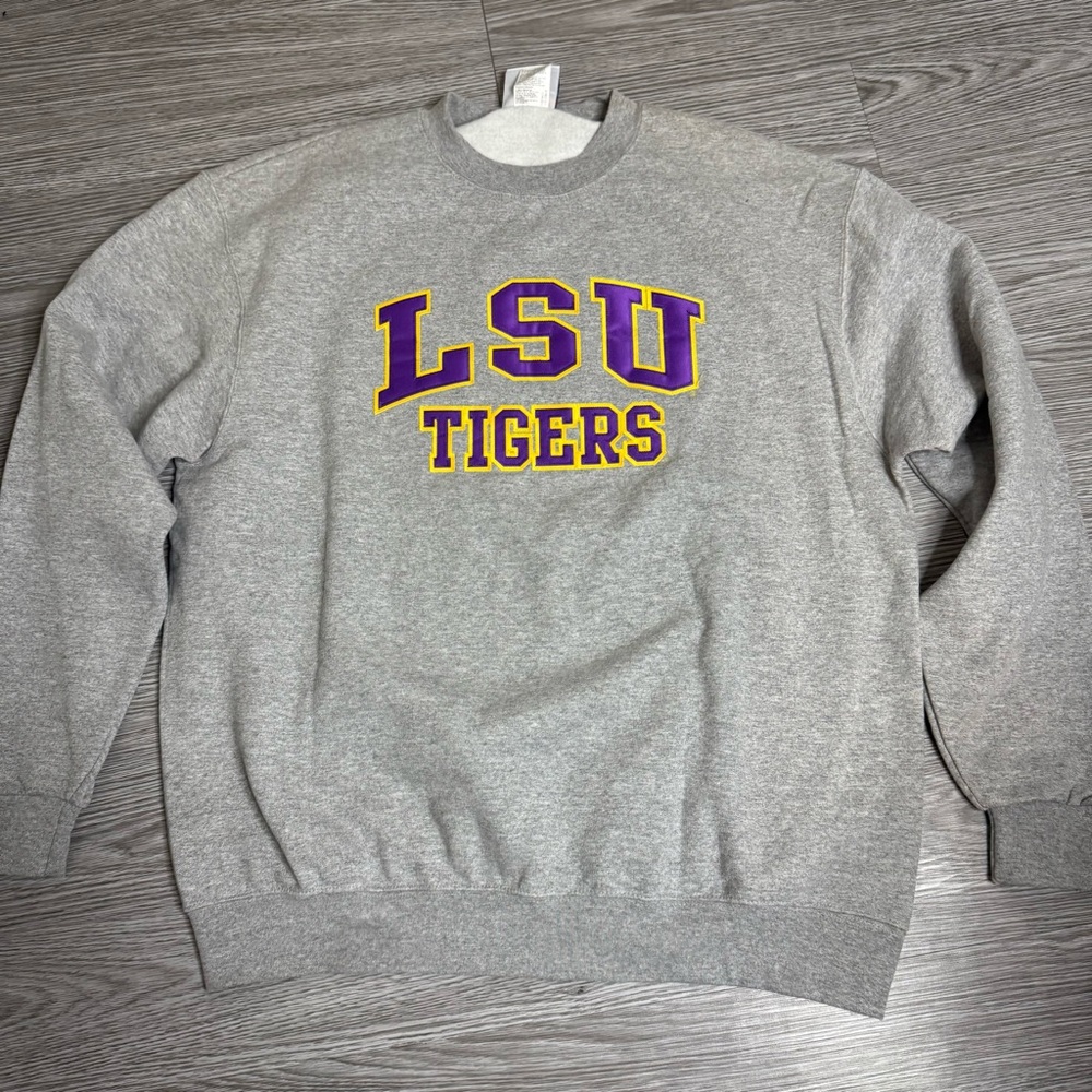 Vintage LSU Tigers Champion Eco Fleece Gray Sweatshirt Louisiana State Sz XL - Picture 1 of 7